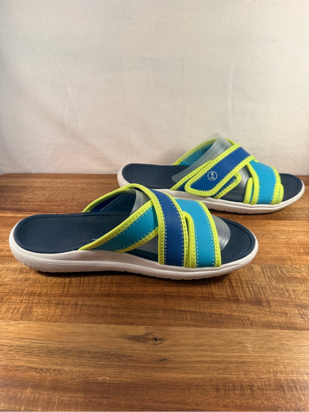 Lands End Slip-on Women's Water Sandals, Blue/Turquoise/Lime Green Size 9.5 NWT - Picture 5 of 11